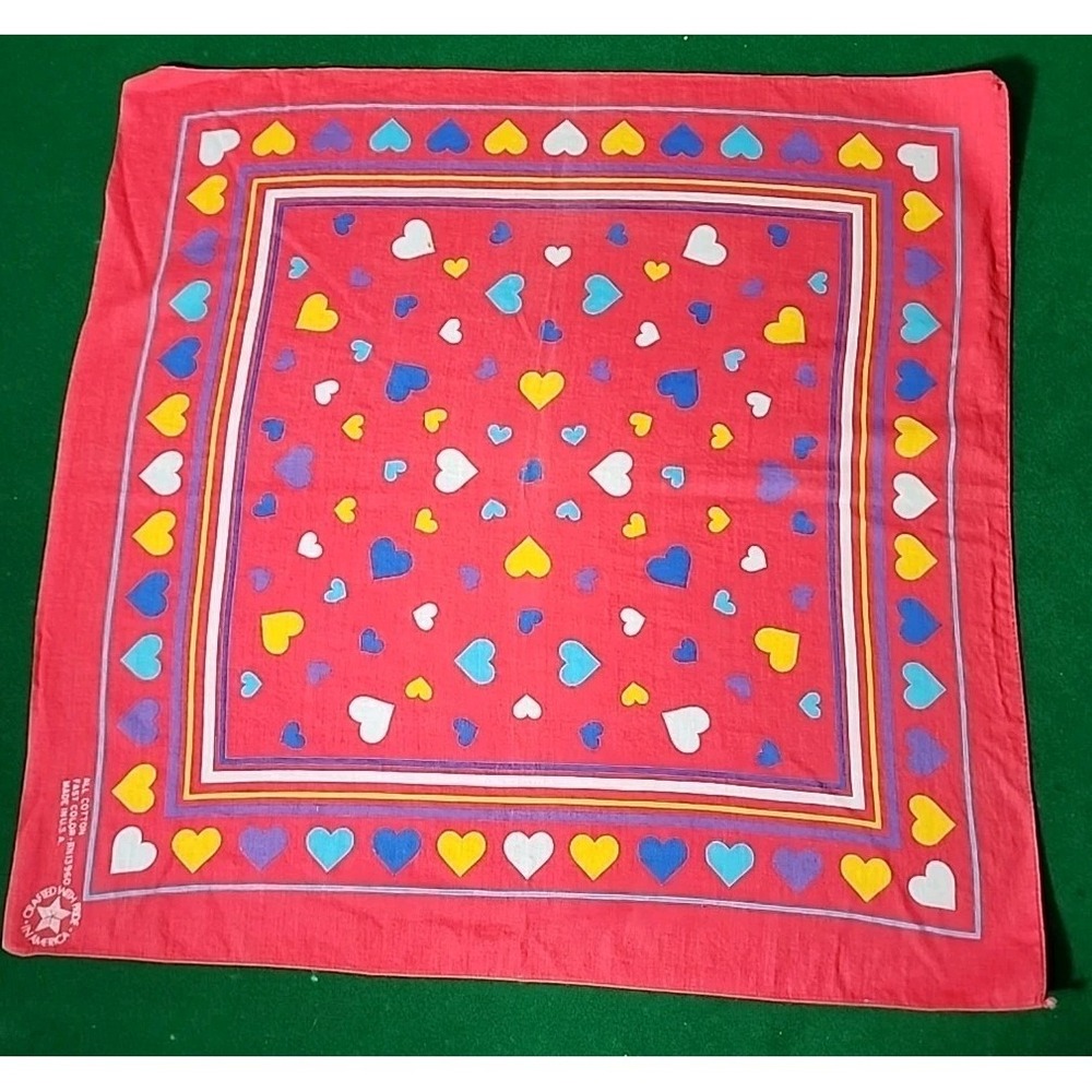 VTG Hearts Valentine Handkerchief Bandana All Cotton FAST COLOR RN 13960 USA